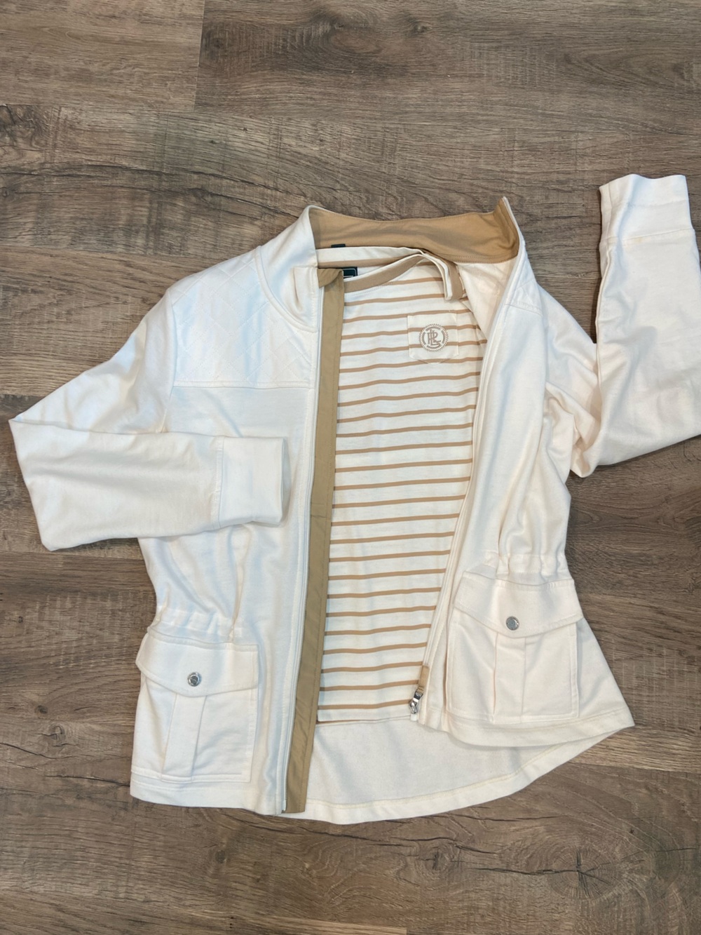 LRL Ralph Lauren Utility Zip Jacket Shirt Set like New Size Large Cream Unique